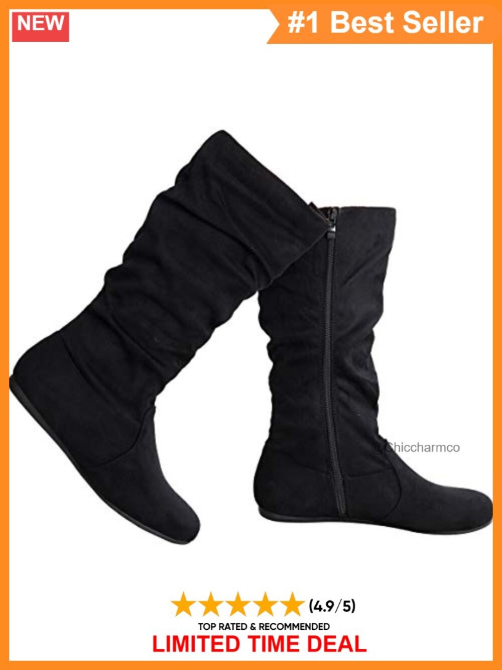 Womens Suede Slouchy Mid-Calf Boots Low Heel Side Zip Casual
